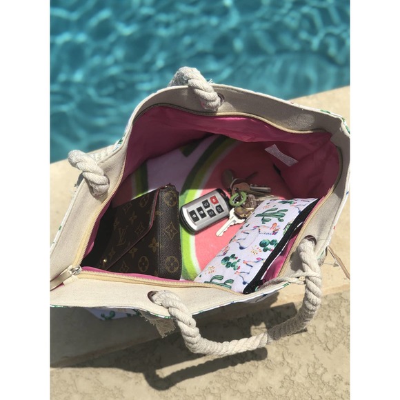 NWT!! Tote Bag with Zipper Pouch - Aqua Llama Print - Picture 2 of 4